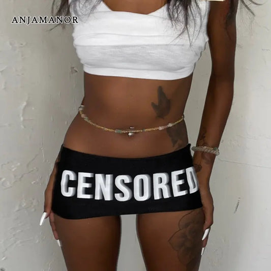 ANJAMANOR Letter Print Back Micro Mini Skirt Low Waist Y2k Streetwear Sexy Summer Skirts for Womens Bottoms 2023 D85-AD10